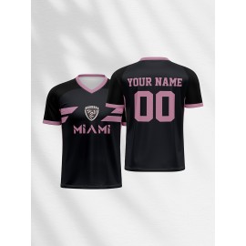 [1pc Customizable Soccer Jersey] 1pc Customizable Soccer Jersey for Kids | Personalized V-Neck Football Shirt with Name & Number, Polyester Knit Fabric, All-Season Sports & Casual Wear
