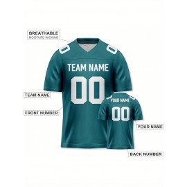 Customizable Football Jersey - Personalized Name & Number, Striped Button-Up V-Neck Shirt, Multiple Colors & Sizes, Classic Summer Sports Apparel for Outdoor Activities, Casual Wear, Custom Football Jersey, Durable Sportswear