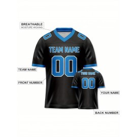 Customizable Football Jersey - Personalized Name & Number, Striped Button-Up V-Neck Shirt, Multiple Colors & Sizes, Classic Summer Sports Apparel for Outdoor Activities, Casual Wear, Custom Football Jersey, Durable Sportswear