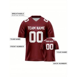 Customizable Football Jersey - Personalized Name & Number, Striped Button-Up V-Neck Shirt, Multiple Colors & Sizes, Classic Summer Sports Apparel for Outdoor Activities, Casual Wear, Custom Football Jersey, Durable Sportswear