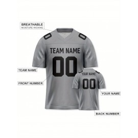 Customizable Football Jersey - Personalized Name & Number, Striped Button-Up V-Neck Shirt, Multiple Colors & Sizes, Classic Summer Sports Apparel for Outdoor Activities, Casual Wear, Custom Football Jersey, Durable Sportswear