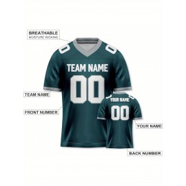 Customizable Football Jersey - Personalized Name & Number, Striped Button-Up V-Neck Shirt, Multiple Colors & Sizes, Classic Summer Sports Apparel for Outdoor Activities, Casual Wear, Custom Football Jersey, Durable Sportswear