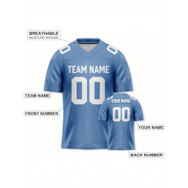 Customizable Football Jersey - Personalized Name & Number, Striped Button-Up V-Neck Shirt, Multiple Colors & Sizes, Classic Summer Sports Apparel for Outdoor Activities, Casual Wear, Custom Football Jersey, Durable Sportswear