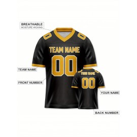 Customizable Football Jersey - Personalized Name & Number, Striped Button-Up V-Neck Shirt, Multiple Colors & Sizes, Classic Summer Sports Apparel for Outdoor Activities, Casual Wear, Custom Football Jersey, Durable Sportswear