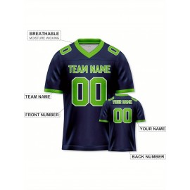 Customizable Football Jersey - Personalized Name & Number, Striped Button-Up V-Neck Shirt, Multiple Colors & Sizes, Classic Summer Sports Apparel for Outdoor Activities, Casual Wear, Custom Football Jersey, Durable Sportswear