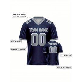 Customizable Football Jersey - Personalized Name & Number, Striped Button-Up V-Neck Shirt, Multiple Colors & Sizes, Classic Summer Sports Apparel for Outdoor Activities, Casual Wear, Custom Football Jersey, Durable Sportswear