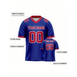 Customizable Football Jersey - Personalized Name & Number, Striped Button-Up V-Neck Shirt, Multiple Colors & Sizes, Classic Summer Sports Apparel for Outdoor Activities, Casual Wear, Custom Football Jersey, Durable Sportswear