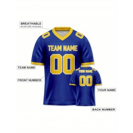 Customizable Football Jersey - Personalized Name & Number, Striped Button-Up V-Neck Shirt, Multiple Colors & Sizes, Classic Summer Sports Apparel for Outdoor Activities, Casual Wear, Custom Football Jersey, Durable Sportswear