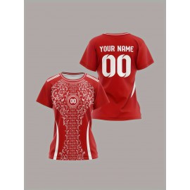 Personalized Women'S Plus Size Soccer Jersey - Custom Name & Number, Black with White Floral Design, Breathable Summer Sports T-Shirt for Casual or Team Wear, Soccer Shirts, Team Uniform, Detailed Print, Quality Print Shirt