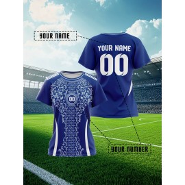 Personalized Women'S Plus Size Soccer Jersey - Custom Name & Number, Black with White Floral Design, Breathable Summer Sports T-Shirt for Casual or Team Wear, Soccer Shirts, Team Uniform, Detailed Print, Quality Print Shirt