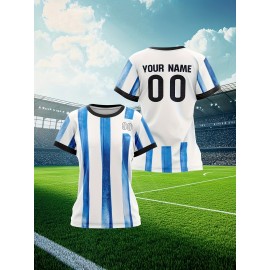 Customizable Women'S Soccer Jersey - Personalized Team & Number, Breathable Quick-Dry Athletic Shirt for Training, Fitness, and Casual Wear, Blue & White Striped Design with YASUDA Logo, Soccer Accessories, PLUS SIZE