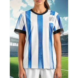 Customizable Women'S Soccer Jersey - Personalized Team & Number, Breathable Quick-Dry Athletic Shirt for Training, Fitness, and Casual Wear, Blue & White Striped Design with YASUDA Logo, Soccer Accessories, PLUS SIZE