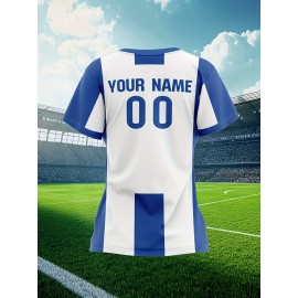 Customizable Women'S Soccer Jersey - Personalized Team & Number, Breathable Quick-Dry Athletic Shirt for Training, Fitness, and Casual Wear, Blue & White Striped Design with YASUDA Logo, Soccer Accessories, PLUS SIZE
