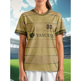 Customizable Women'S Soccer Jersey - Personalized Team & Number, Breathable Quick-Dry Athletic Shirt for Training, Fitness, and Casual Wear, Blue & White Striped Design with YASUDA Logo, Soccer Accessories, PLUS SIZE