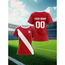 Women's Custom Soccer Jersey Personalized Name & Number - Two-Tone Red/White Athletic top - Non-Stretch Fabric for Soccer, Baseball, Gym - Custom Sports Apparel Gift for Female Players, Outdoor Sports Attire, Vibrant Stripe Design, Durable Sportswear