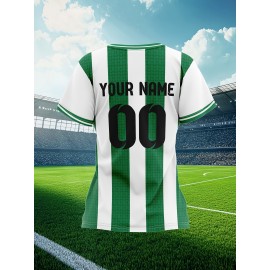 Custom Soccer Jersey Personalized with Name & Number - Green & White Striped Football Shirt, Non-Stretch Fabric for Soccer, Baseball, Gym, Team Uniforms - Custom Sports Apparel for Players & Fans, Outdoor Sports Gear, Striped Design, Summer Sportswear