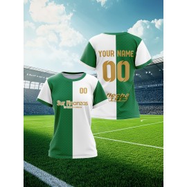 Custom Soccer Jersey Personalized with Name & Number - Green & White Striped Football Shirt, Non-Stretch Fabric for Soccer, Baseball, Gym, Team Uniforms - Custom Sports Apparel for Players & Fans, Outdoor Sports Gear, Striped Design, Summer Sportswear
