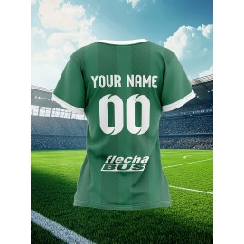 Custom Soccer Jersey Personalized with Name & Number - Green & White Striped Football Shirt, Non-Stretch Fabric for Soccer, Baseball, Gym, Team Uniforms - Custom Sports Apparel for Players & Fans, Outdoor Sports Gear, Striped Design, Summer Sportswear