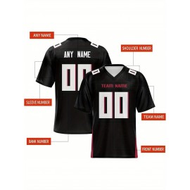 Women's Custom Football Jersey - Personalized Soccer-like sportswear, V-Neck Non-Stretch Tee, Team & Number Customization, Dark Green & Black Color Block for Football, Soccer, Casual Sports - Plus-Size Athletic Shirt, Comfortable Fit