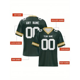 Women's Custom Football Jersey - Personalized Soccer-like sportswear, V-Neck Non-Stretch Tee, Team & Number Customization, Dark Green & Black Color Block for Football, Soccer, Casual Sports - Plus-Size Athletic Shirt, Comfortable Fit