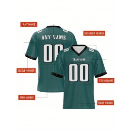 Women's Custom Football Jersey - Personalized Soccer-like sportswear, V-Neck Non-Stretch Tee, Team & Number Customization, Dark Green & Black Color Block for Football, Soccer, Casual Sports - Plus-Size Athletic Shirt, Comfortable Fit