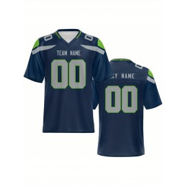 Women's Custom Football Jersey - Personalized Soccer-like sportswear, V-Neck Non-Stretch Tee, Team & Number Customization, Dark Green & Black Color Block for Football, Soccer, Casual Sports - Plus-Size Athletic Shirt, Comfortable Fit