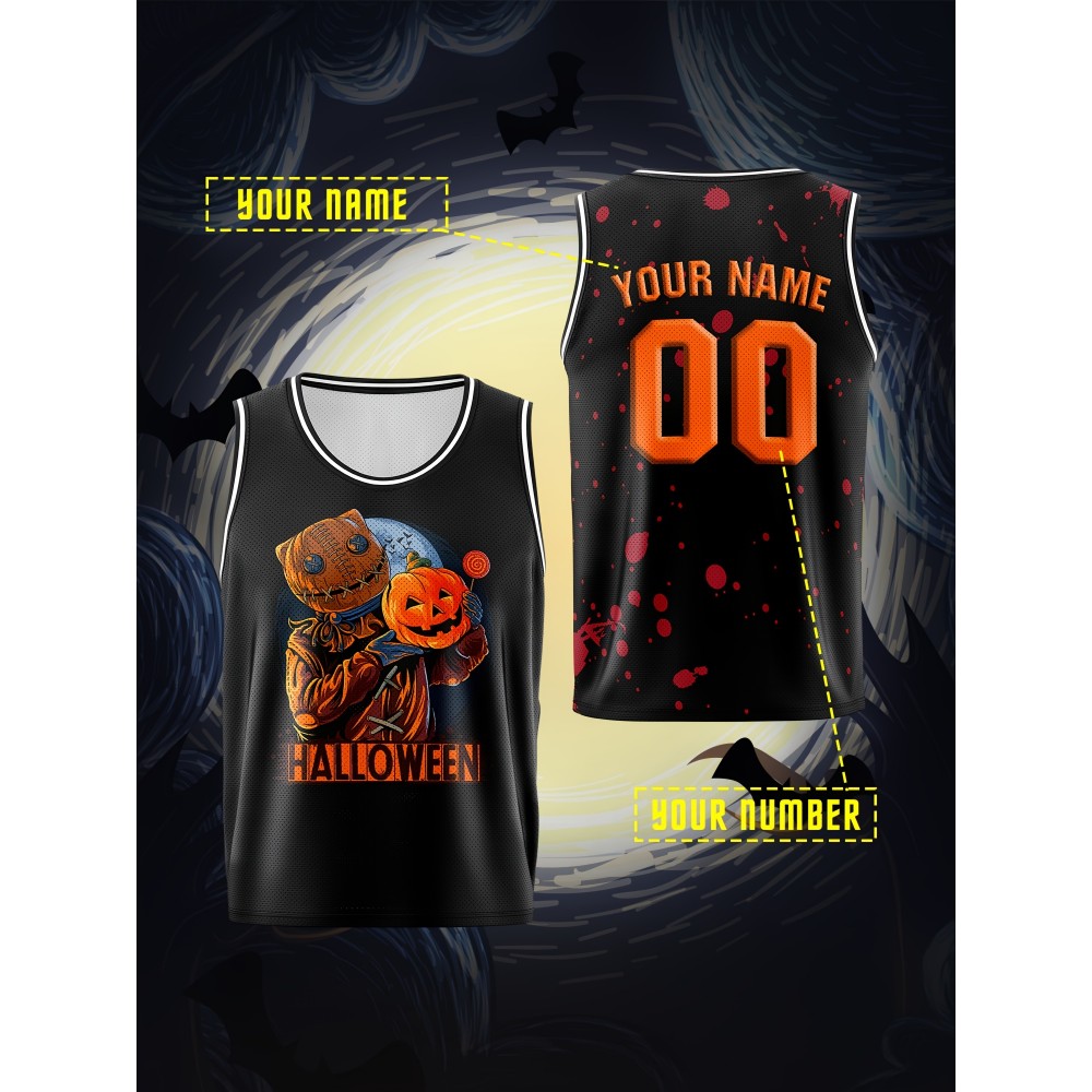 Boys Customizable Name & Number Basketball Jersey, Halloween Themed Performance Tank Top - Polyester, Breathable, Sports & Outdoor Vest for Training, Running & Casual Wear Boys Customizable Name & Number Basketball Jersey, Halloween Themed Performance Tank Top - Polyester, Breathable, Sports & Outdoor Vest for Training, Running & Casual Wear