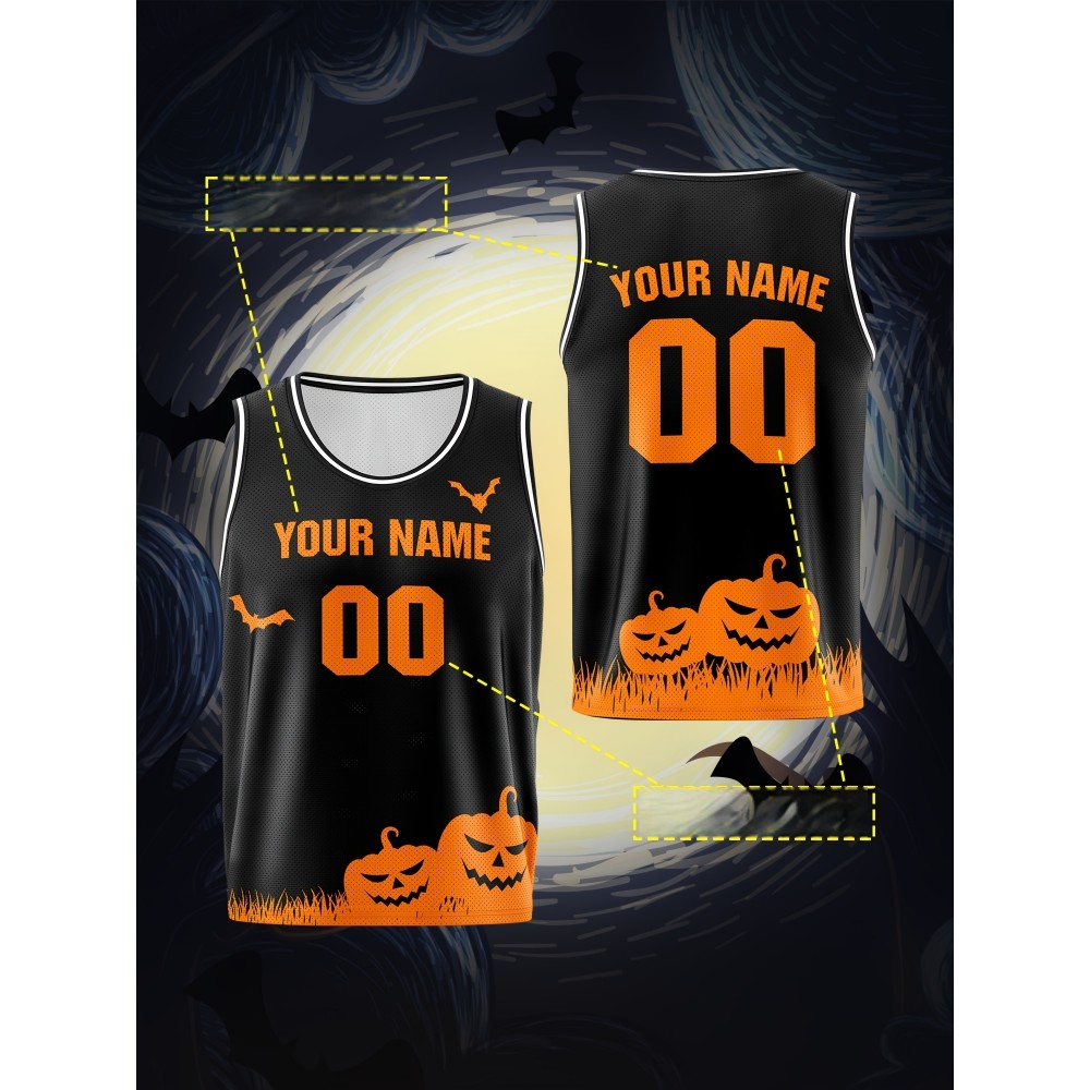 Customizable Kids Halloween Basketball Vest, Polyester 100% Breathable & Washable, Loose Fit Sports Jersey with All-Over Print, Casual & Outdoor Sports Apparel for Boys & Girls, Knit Fabric, Festive Party & Training Gear Customizable Kids Halloween Basketball Vest, Polyester 100% Breathable & Washable, Loose Fit Sports Jersey with All-Over Print, Casual & Outdoor Sports Apparel for Boys & Girls, Knit Fabric, Festive Party & Training Gear
